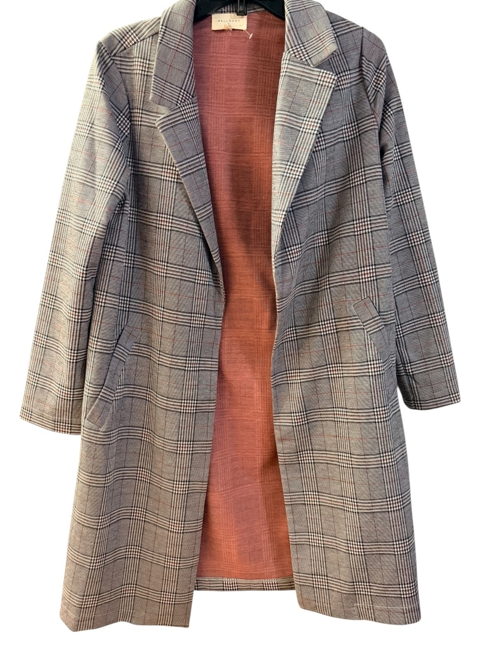 Melloday Women's Plaid Long Coat with Contrast Lining, Size Small
